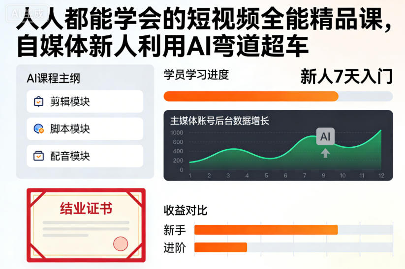 人人都能学会的短视频全能精品课,自媒体新人利用AI弯道超车-赚百科