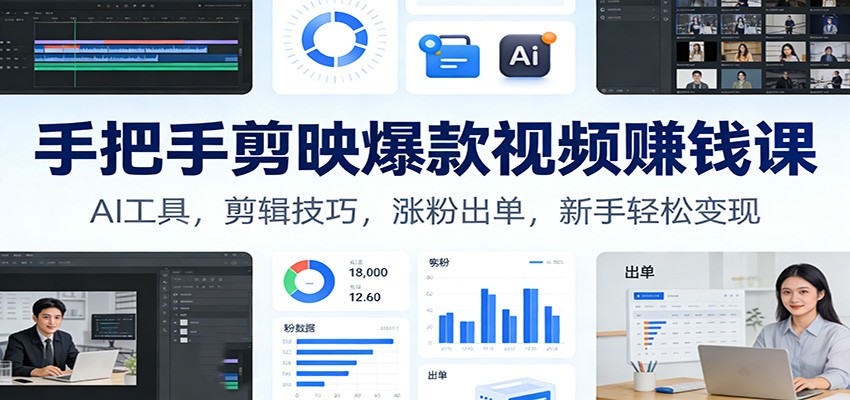 手把手剪映爆款视频赚钱课：AI工具，剪辑技巧，涨粉出单，新手轻松变现-赚百科