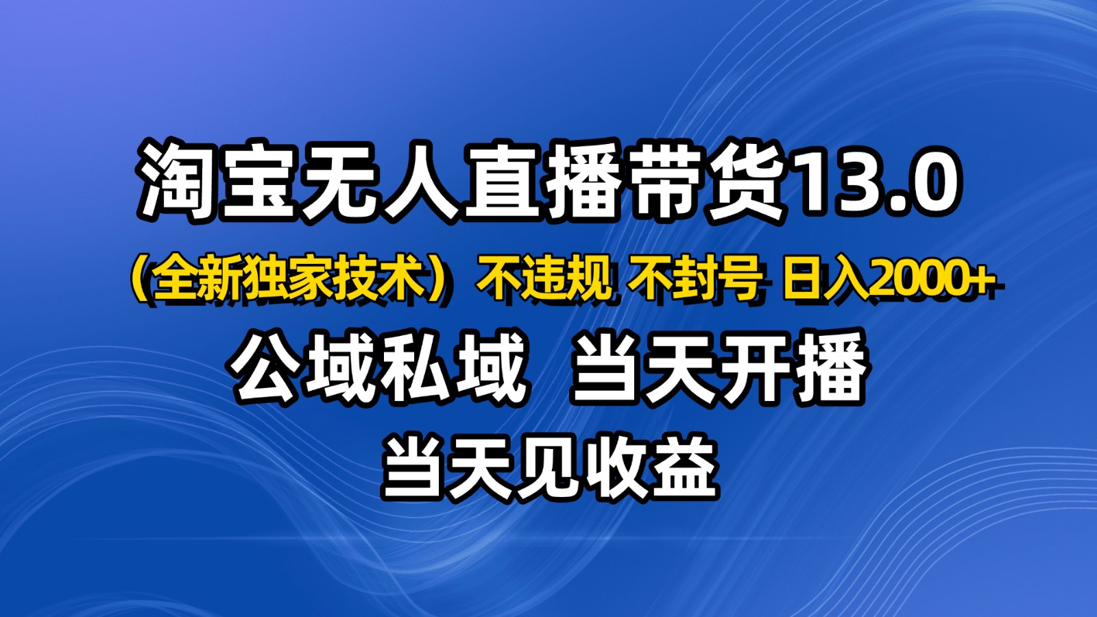 淘宝无人直播13.0，公域私域技术，不封号，不违规 布局下半年旺季赛道，日入2000+-赚百科