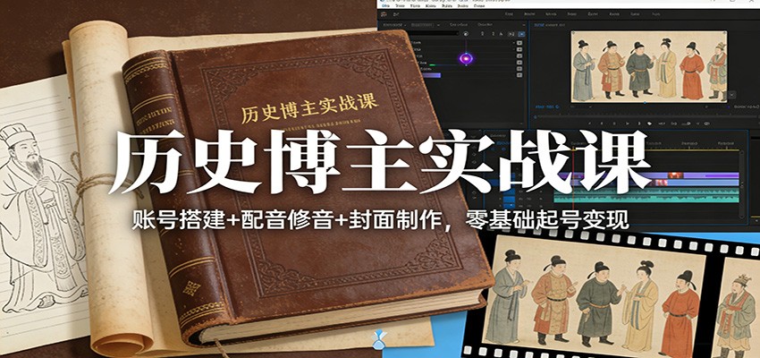 历史博主实战课：账号搭建+配音修音+封面制作，零基础起号变现-赚百科