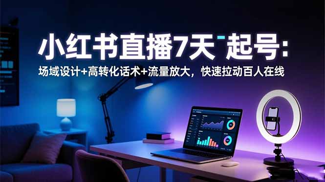 小红书直播7天起号：场域设计+高转化话术+流量放大，快速拉动百人在线-赚百科