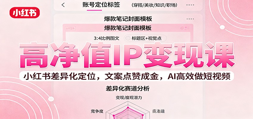 高净值IP变现课：小红书差异化定位，文案点赞成金， AI高效做短视频-赚百科