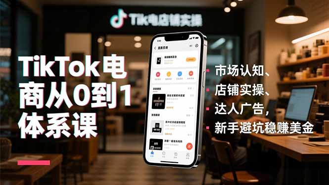 TikTok电商从0到1体系课，市场认知、店铺实操、达人广告，新手避坑稳赚美金-赚百科