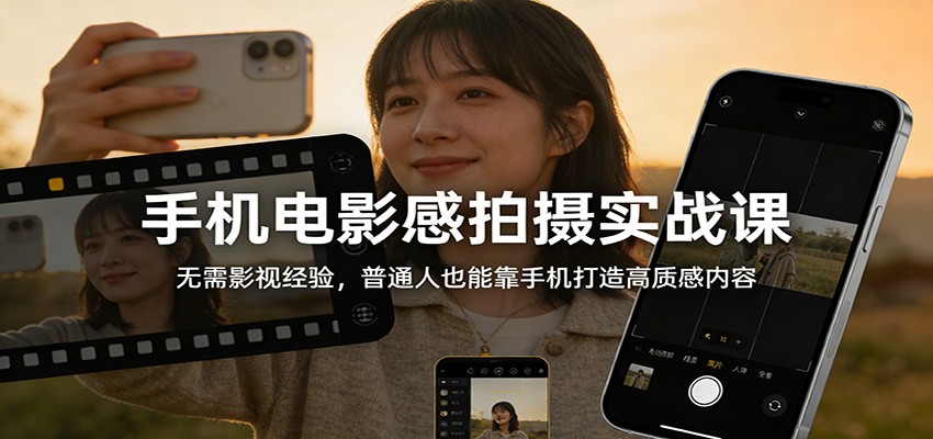 手机电影感拍摄实战课:无需影视经验,普通人也能靠手机打造高质感内容-赚百科