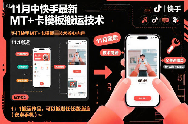 11月中快手最新MT+卡模板搬运技术，1：1搬运作品，可以搬运任何赛道(安卓手机)-赚百科