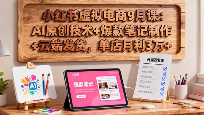 小红书虚拟电商9月课：AI原创技术+爆款笔记制作+云端发货，单店月利3万+-赚百科