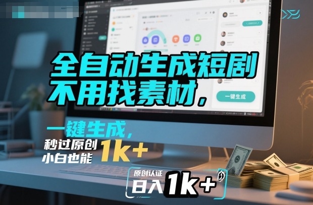 全自动生成短剧，不用找素材，不用剪辑，一键生成，秒过原创，小白也能轻松日入1k+【揭秘】-赚百科