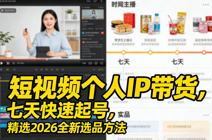 短视频个人IP带货，七天快速起号，精选2026全新选品方法-赚百科