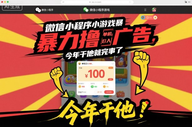 微信小程序小游戏暴力撸广告,单机日入100,今年干他就完事了-赚百科
