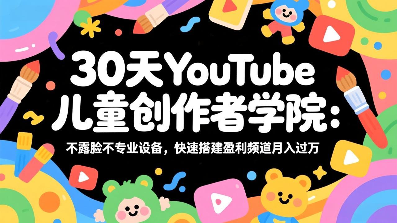 30天YouTube儿童创作者学院：不露脸不专业设备，快速搭建盈利频道月入过万-赚百科