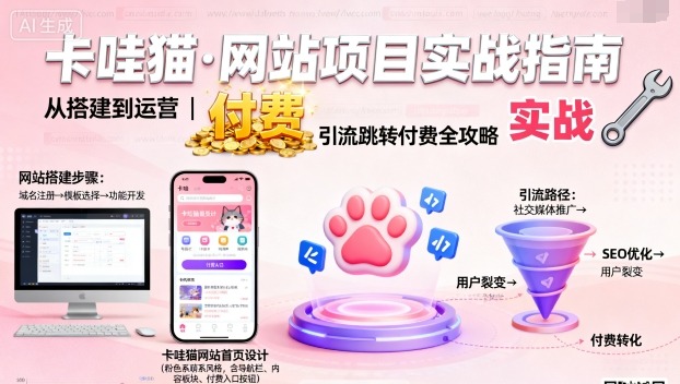 卡哇猫·网站项目，网站搭建与运营以及引流跳转付费-赚百科