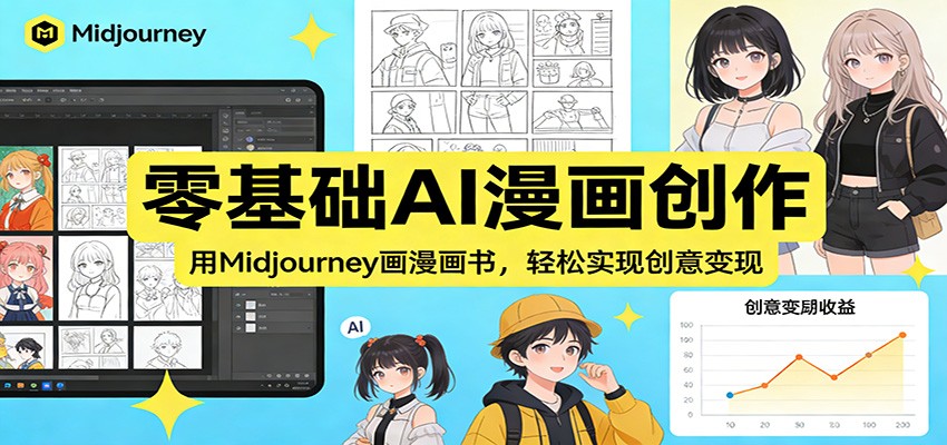 零基础AI漫画创作:用Midjourney画漫画书,轻松实现创意变现-赚百科
