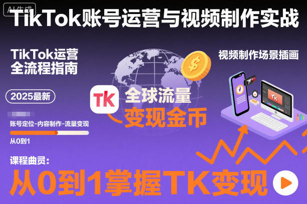 2025最新TikTok账号运营与视频制作实战全流程，从0到1掌握TK变现(含11月最新TK搬运技术)-赚百科