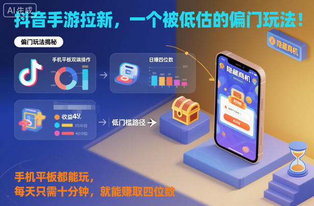抖音手游拉新,一个被低估的偏门玩法!手机平板都能玩,每天只需十分钟,就能賺取四位数【揭秘】-赚百科
