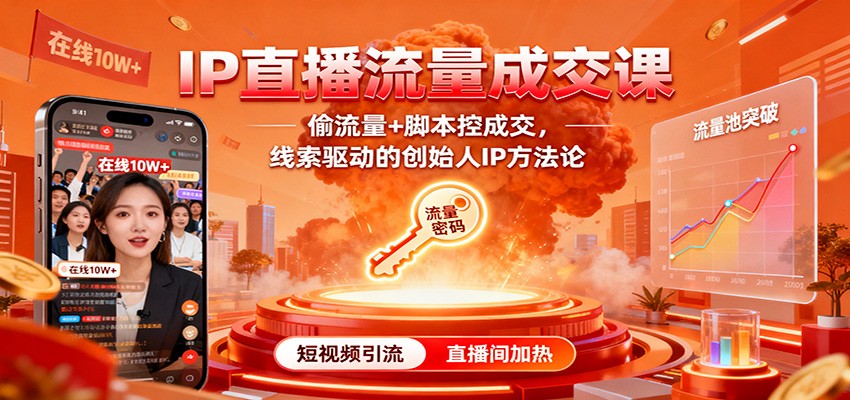 IP直播流量成交课：偷流量+脚本控成交，线索驱动的创始人IP方法论-赚百科