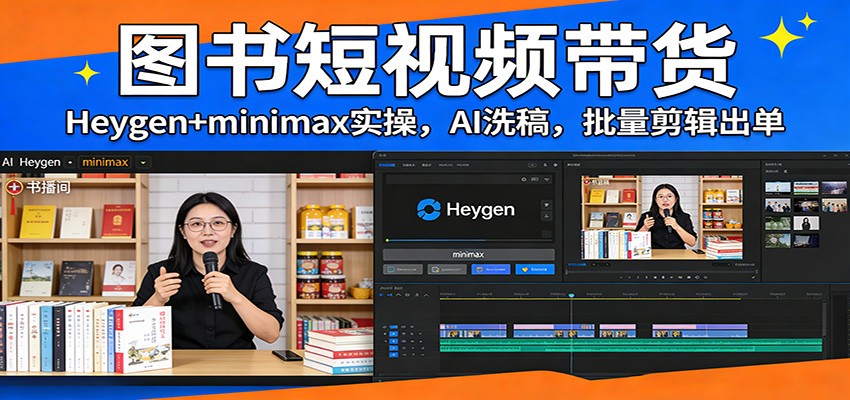 图书短视频带货:Heygen+minimax实操,AI洗稿 ,批量剪辑出单-赚百科