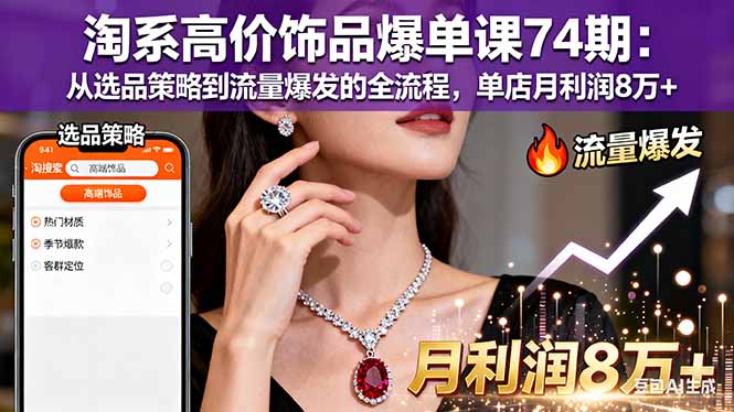 淘系高价饰品爆单课74期：从选品策略到流量爆发的全流程，单店月利润8万+-赚百科