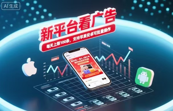 新台看广告，养好机一条5毛到5块，单机日入30到100，支持苹果安卓，可批量操作。-赚百科