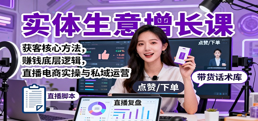 实体生意增长课：获客核心方法，赚钱底层逻辑，直播电商实操与私域运营-赚百科
