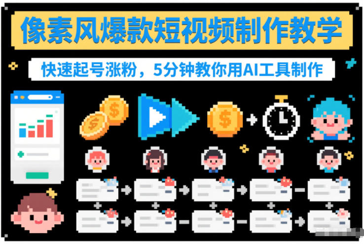 像素风爆款短视频制作教学，快速起号涨粉，5分钟教你用AI工具制作-赚百科