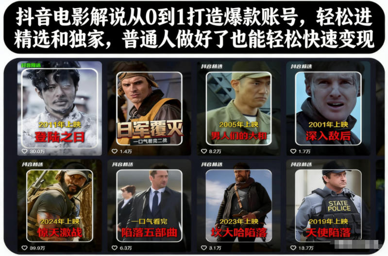 抖音电影解说从0到1打造爆款账号,轻松进精选和独家,普通人做好了也能轻松快速变现-赚百科