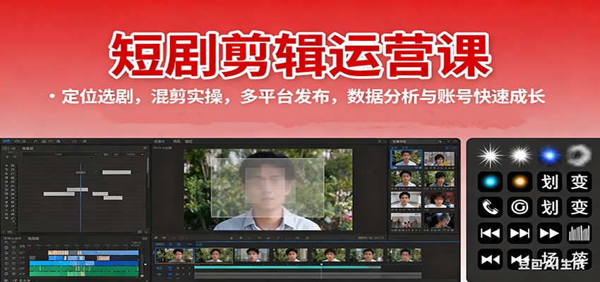 短剧剪辑运营课：定位选剧，混剪实操，多平台发布，数据分析与账号快速成长-赚百科